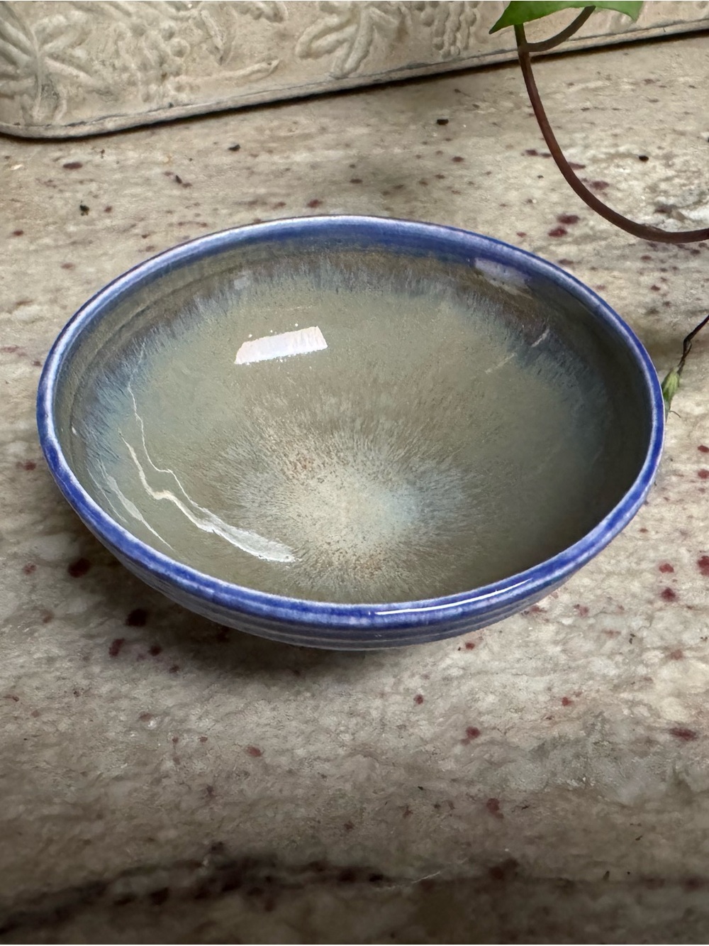 Ceramic Bowl with Blue Rim - Artisanal Home Accent